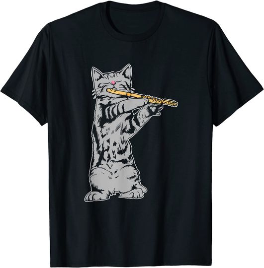 Discover Cat Playing Flute T-shirt Cool Musician Marching Band