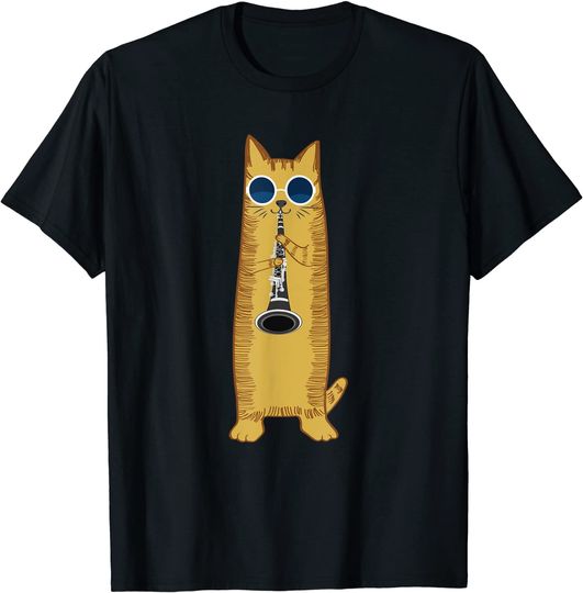 Discover Cool Cat Playing The Clarinet Design Hippy Hipster Kitty T-Shirt