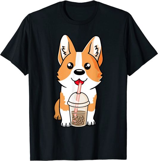 Discover Boba Milk Tea Corgi Dog Puppy Lover Kawaii Japanese Anime T-Shirt