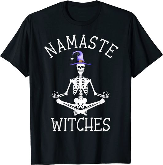 Discover Yoga Skeleton Namaste Witches Funny Halloween Yogi Costume T-Shirt
