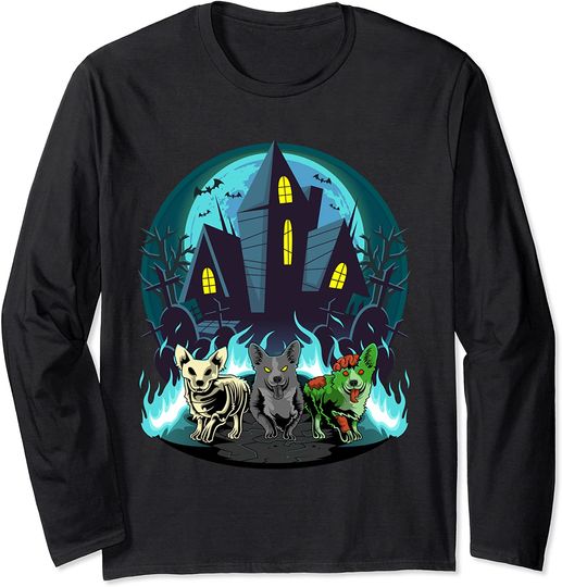 Discover Halloween Corgis Zombie Skeleton Long Sleeve