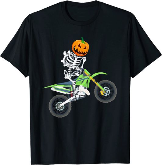 Discover Skeleton Dirt Bike Halloween Pumpkin Motocross Biker T-Shirt