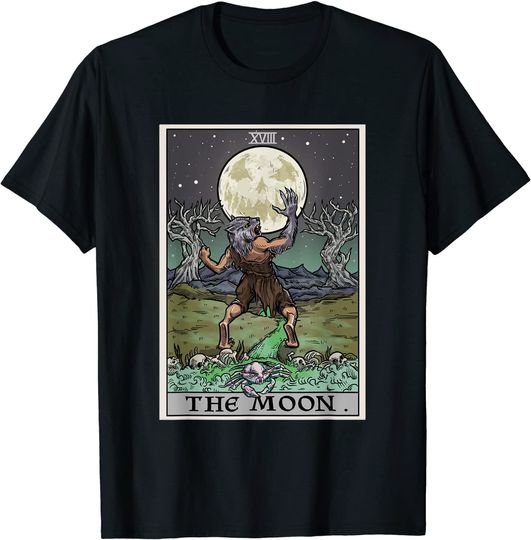 Discover The Moon Tarot Card Halloween Werewolf T-Shirt