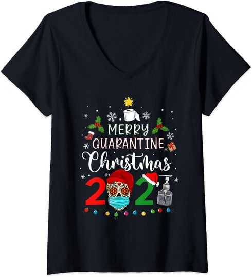 Discover Womens Merry Quarantine Christmas 2021 Sugar Skull Pajamas Xmas T-shirt