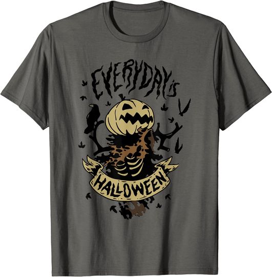 Discover Everyday Is Halloween Pumpkin Crow Scary Skeleton Scarecrow T-Shirt