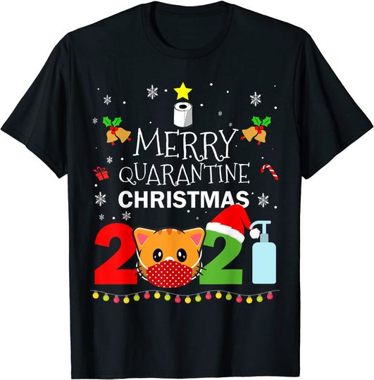 Discover Womens Merry Quarantine cat Family Christmas 2021 Pajamas T-Shirt
