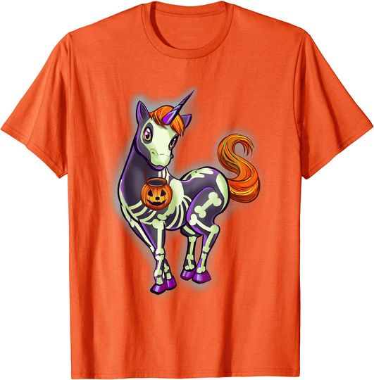 Discover Halloween Unicorn Skeleton T-Shirt