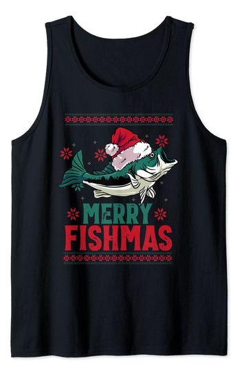 Discover Funny Christmas Themed Bass Fishing Gift Merry Fishmas Tank Top