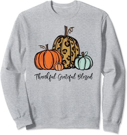 Discover Pumpkin Leopard Thankful Grateful Blessed Fall Season Sweatshirt