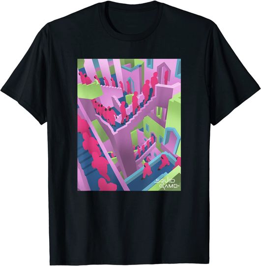 Discover Squid Game Guards Stairs Neon Poster T-Shirt