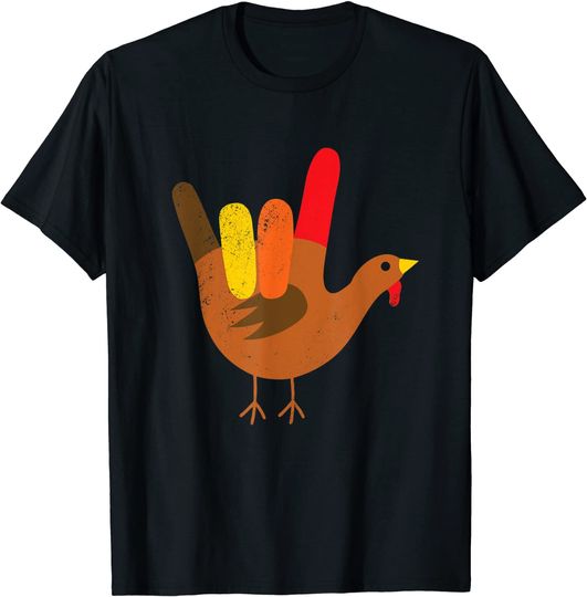 Discover American Sign Language I Love You Thanksgiving Turkey Tshirt