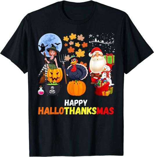 Discover Happy Hallothanksmas Funny Halloween Thanksgiving Christmas T-Shirt