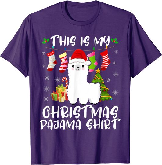 Discover My Christmas Pajama Christmas Stocking Santa Llama Lover T-Shirt