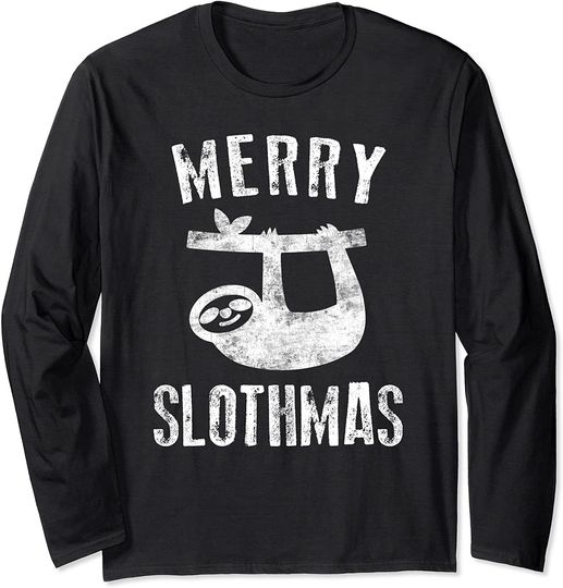 Discover Funny Lazy Sloth Christmas Pajama Merry Slothmas Long Sleeve T-Shirt