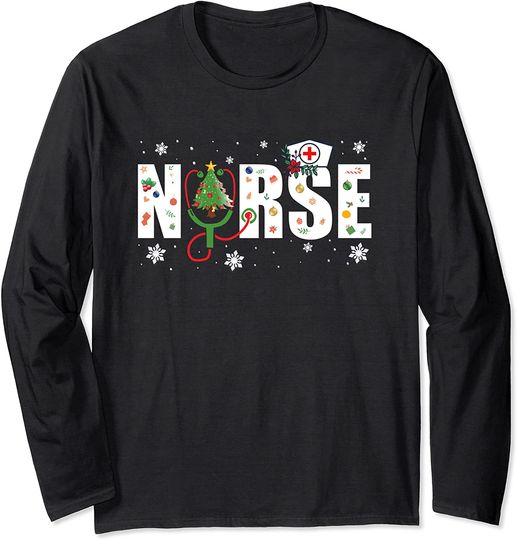 Discover Christmas Nurse Holiday Clothing Gift Cool Christmas Nursing Long Sleeve T-Shirt