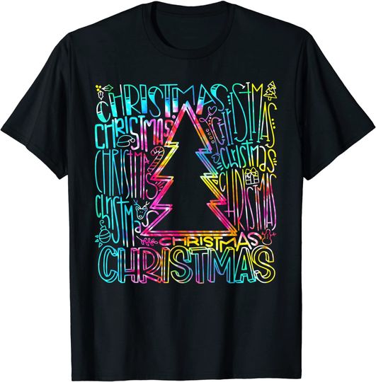 Discover Tie Dye Christmas Typography Believe In Santa Christmas Tree T-Shirt