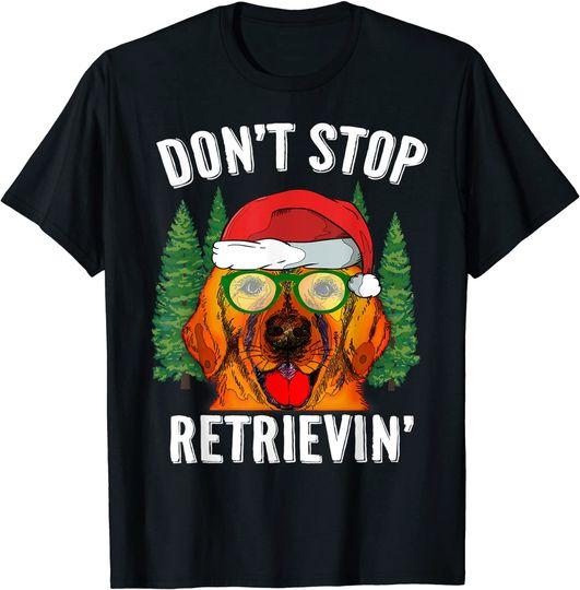 Discover Santa Golden Retriever Christmas Don't Stop Retrievin T-Shirt
