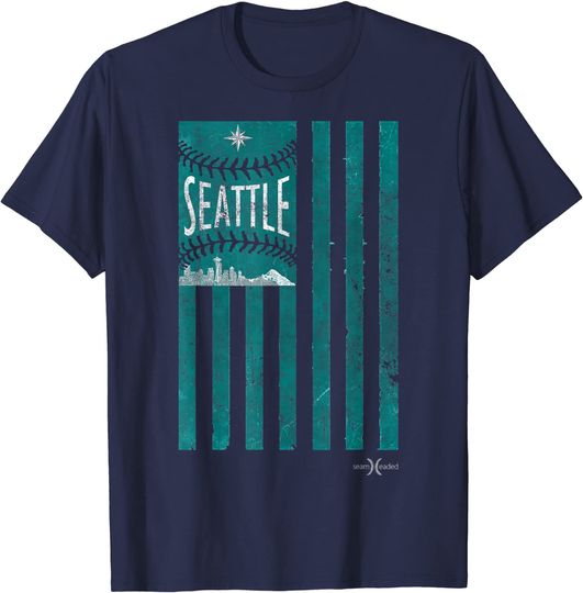 Discover Vintage Seattle Baseball Flag | Patriotic Baseball Lifestyle T-Shirt