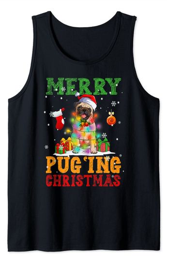 Discover Merry Pugging Christmas Santa Claus Pug Dog Xmas Tree Lights Tank Top