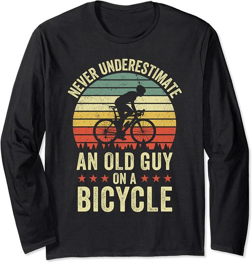 Discover Never underestimate An Old Guy On A Bicycle Cycling Vintage Long Sleeve T-Shirt