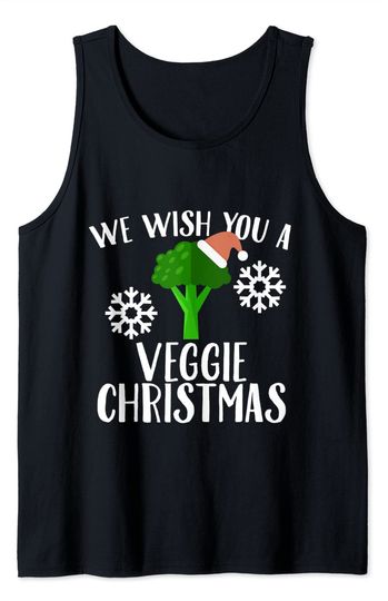 Discover We Wish You A Veggie Christmas Broccoli Santa Hat Humor Tank Top