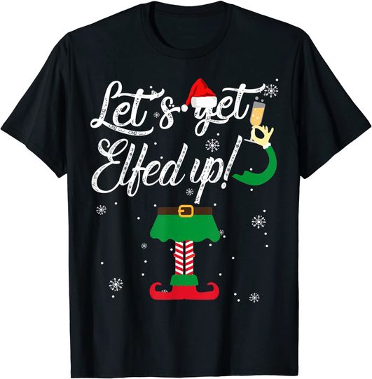 Discover Let's Get Elfed Up Funny Drinking Christmas Gift T-Shirt