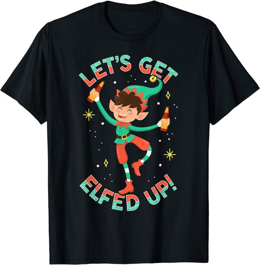 Discover Funny Christmas Tree Lights Ugly Sweater Let's Get Elfed Up T-Shirt