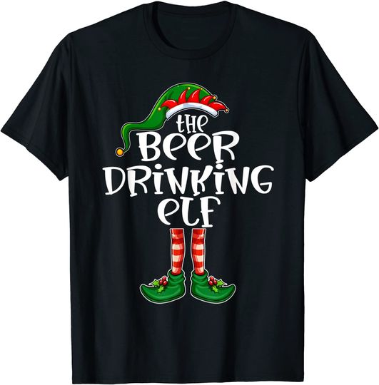 Discover The Beer Drinking Elf Christmas Matching Family Funny Pajama T-Shirt