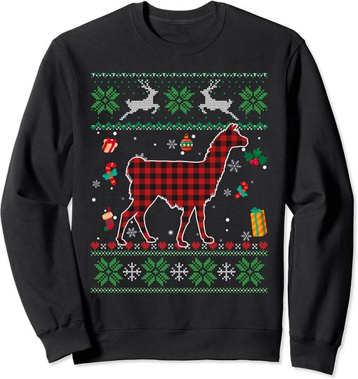 Discover Red Plaid Ugly Christmas Pajama Sweater Llama Animals Sweatshirt