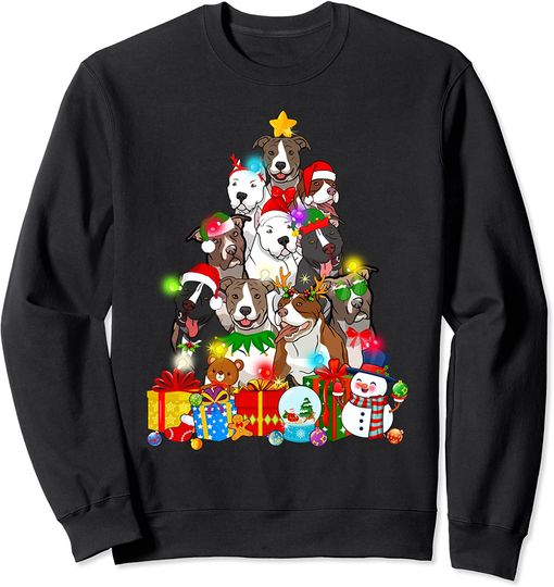 Discover Pitbull Christmas Tree Lights Dog Sweatshirt