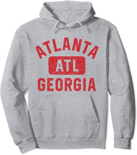 Discover Atlanta ATL Gym Style Distressed Red Print Hoodie
