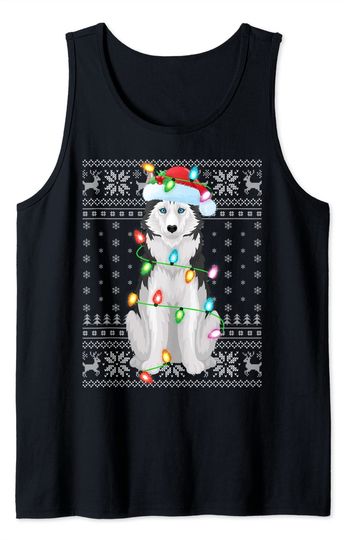Discover Xmas Lighting Santa Hat Ugly Siberian Husky Christmas Tank Top