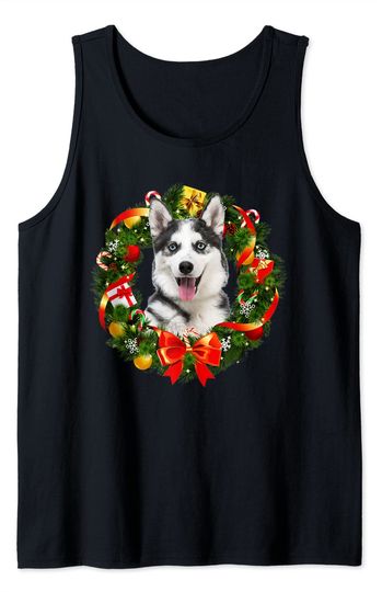 Discover Siberian Husky Christmas Wreath Ornament Tank Top