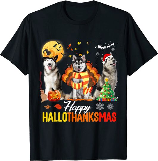 Discover Husky Dog Happy Hallothanksmas Halloween Thanksgiving Xmas T-Shirt