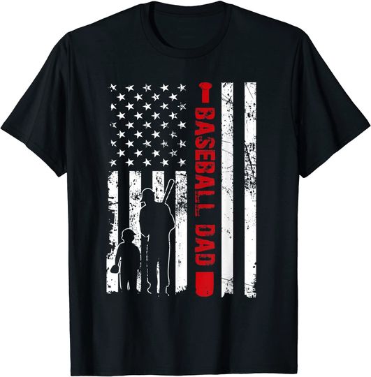 Discover Proud Baseball Dad American Flag Sports T-Shirt