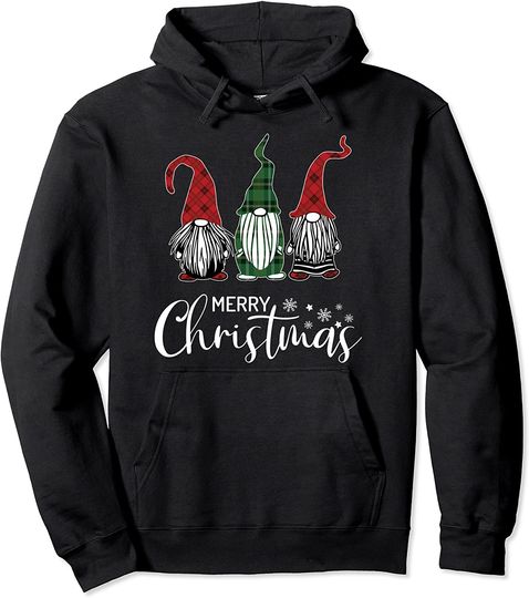 Discover Christmas Gnomes In Plaid Hats Gift Merry Xmas Graphic Pullover Hoodie