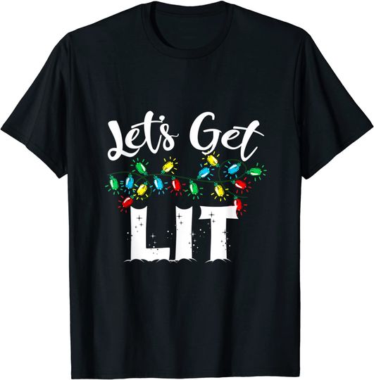 Discover Christmas Pajamas Let's Get Lit Drinking T-Shirt