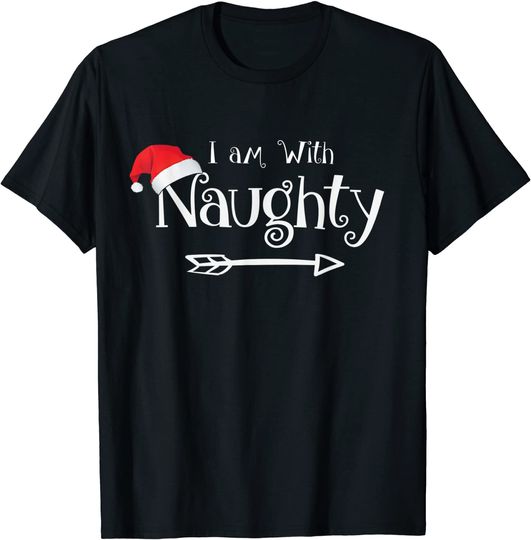Discover I Am With Naughty or Nice Costume Matching Christmas Couples T-Shirt