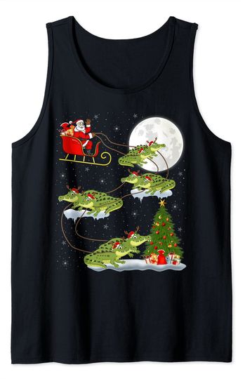 Discover Xmas Lighting Tree Santa Riding Alligator Christmas Tank Top