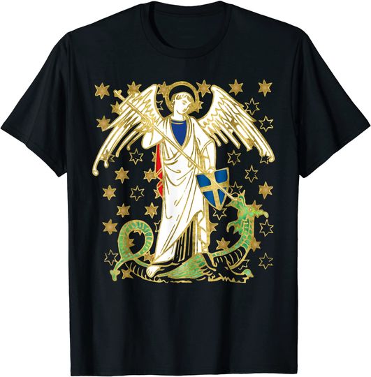 Discover St. Michael the Archangel Icon Dragon Catholic Angel Vintage T-Shirt