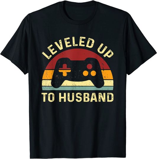 Discover Leveled Up To Husband - Newlywed Groom - Just Married Couple T-Shirt