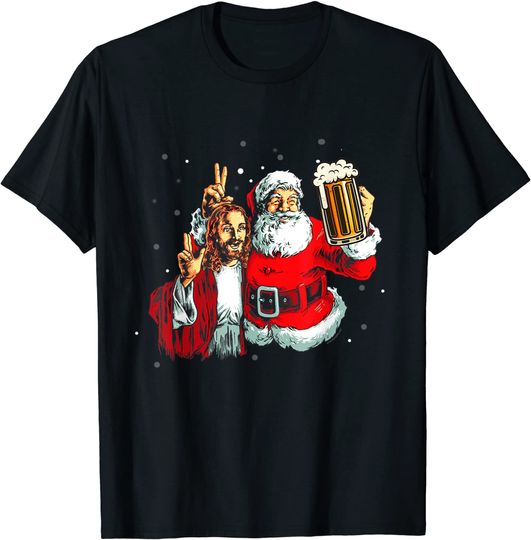 Discover Santa and Jesus Funny Christmas Beer Lover Drinking T-Shirt