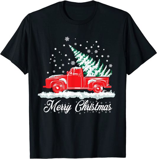Discover Christmas Classic Old Red Truck Vintage Pick Up Xmas Tree T-Shirt