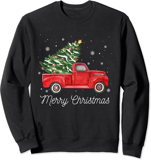 Discover Vintage Red Truck With Merry Christmas Tree Sweatshirt
