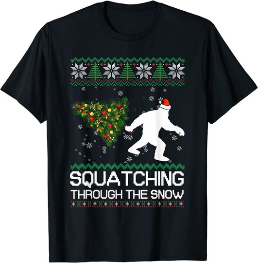 Discover Squatching Through The Snow Ugly Christmas Sasquatch Santa T-Shirt