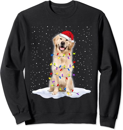Discover Golden Retriever Santa Christmas Tree Lights Xmas Sweatshirt