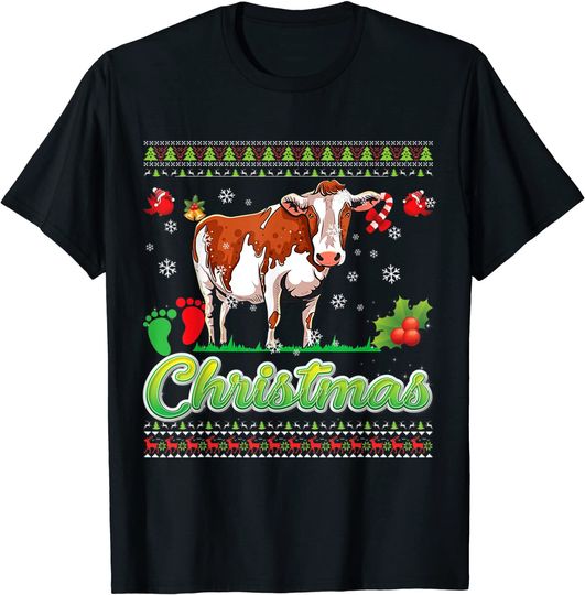 Discover Cow Christmas Light Sweater Funny Animals Lover Xmas Gift T-Shirt