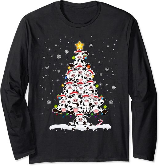 Discover Cow Christmas Tree Pajama Matching Gift Long Sleeve
