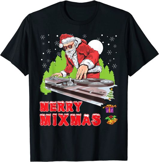Discover Merry Mixmas Santa Christmas Music Producer DJ Turntable T-Shirt