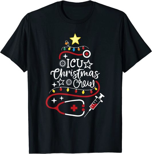 Discover Intensive Care Unit Nurse Techs Secretary ICU Christmas Crew T-Shirt